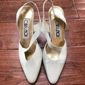 Cara Leigh white Sling Back Heel Shoe